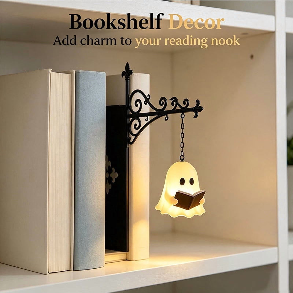 Cozy Ghost Reading Lamp - Warm LED Bookshelf Night Light